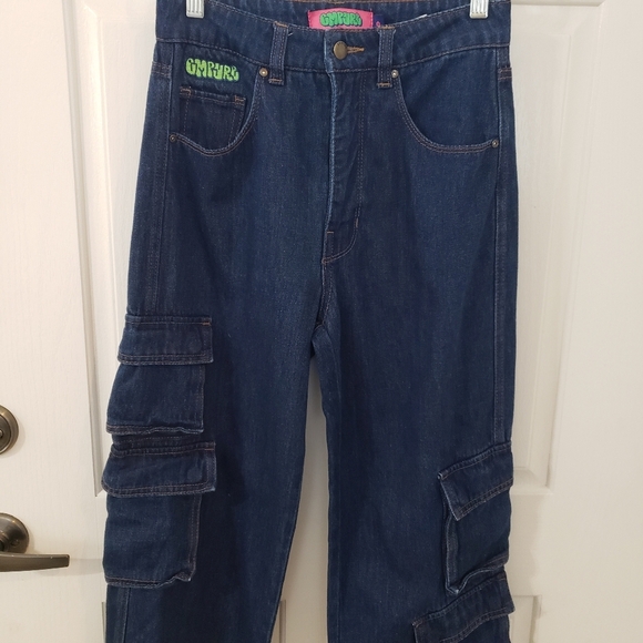 Empyre Tori Cargo Skate Jeans Loose Fit Dark Wash Embroidered Streetwear Size 0 - Picture 6 of 10